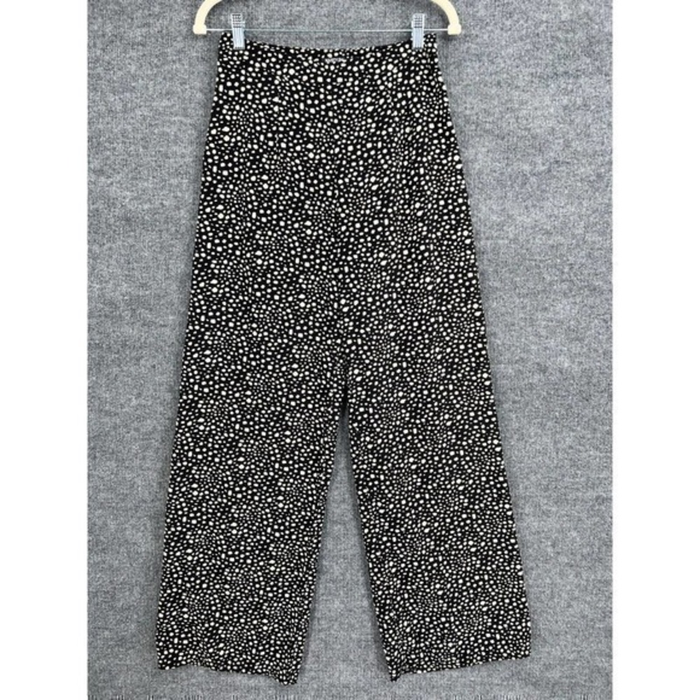 Nasty Gal Pants Womens 6 Black White Polka Dot Wide Leg High Rise Flowy Crinkle